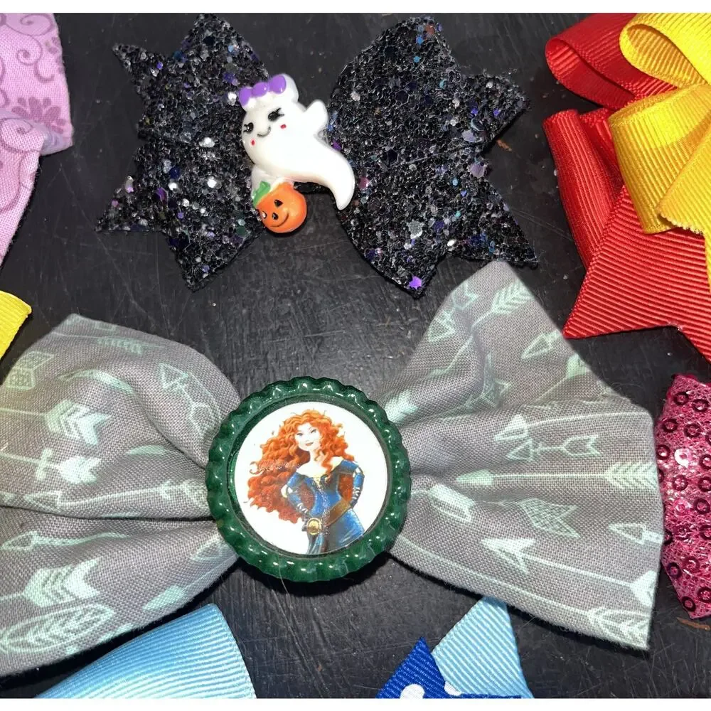 Handmade Disney Princesses Assorted Hair Bows Moana Star Wars Snow White Lot 12